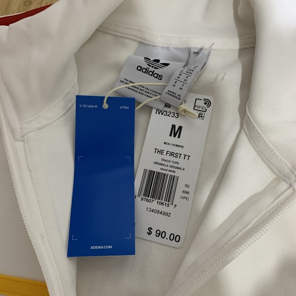Adidas The First TT Track Top White Red 3-stripe Jacket IW3233 Full Zip Men's M - Picture 5 of 10